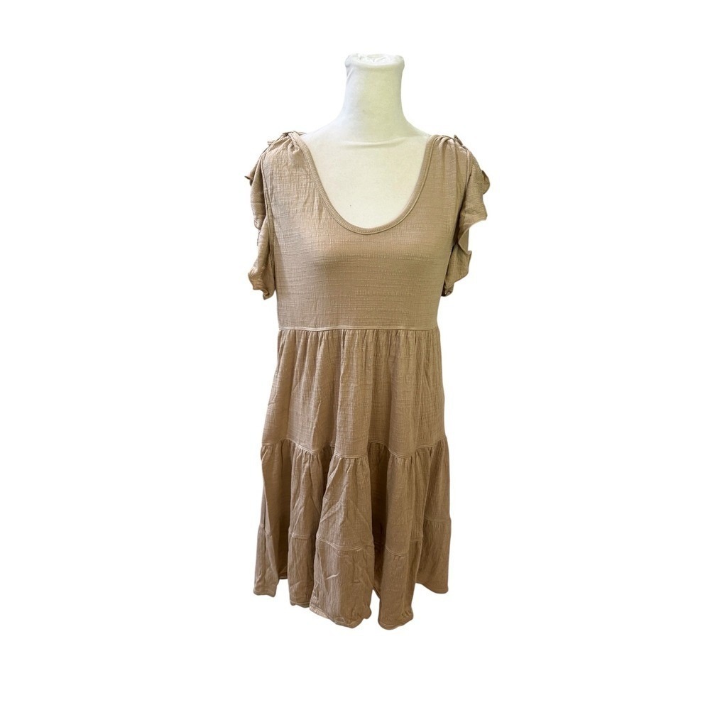 Max Studio Women Oatmeal Tiered Ruffle Sleeve Mini Dress A903F59C New L